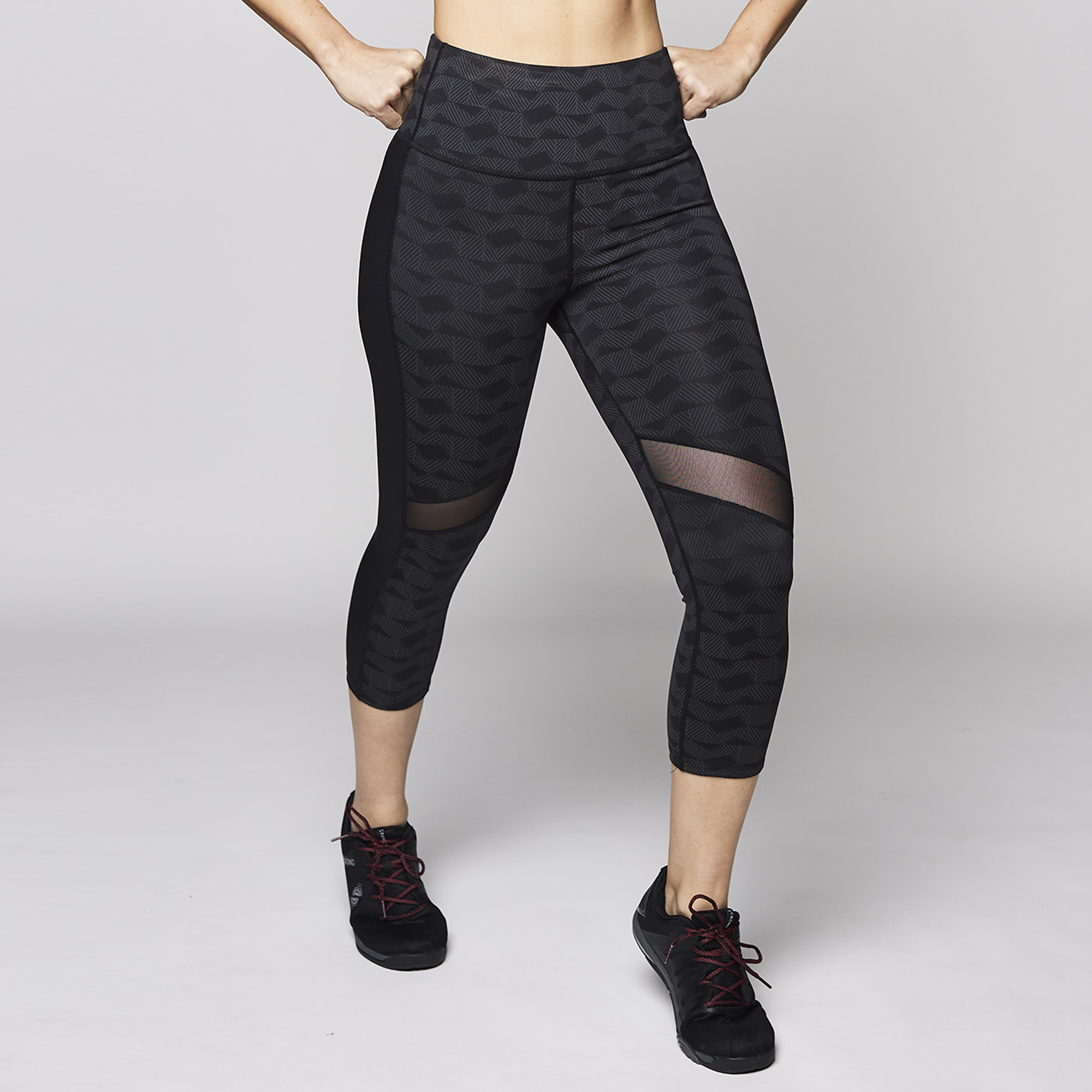 Reflective Mesh Panel Capri Leggings