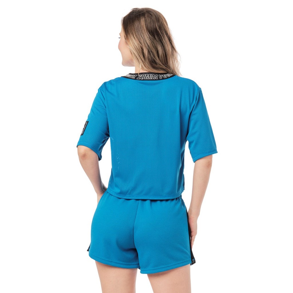 Zumba Workout Clothes Sports Yoga Dance Quick-Drying Mesh Blue Ball Cloth  Rainbow Gradient Short Sleeve T T-shirt Top 778