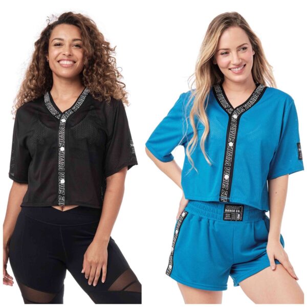 Zumba Mesh Crop Baseball Top